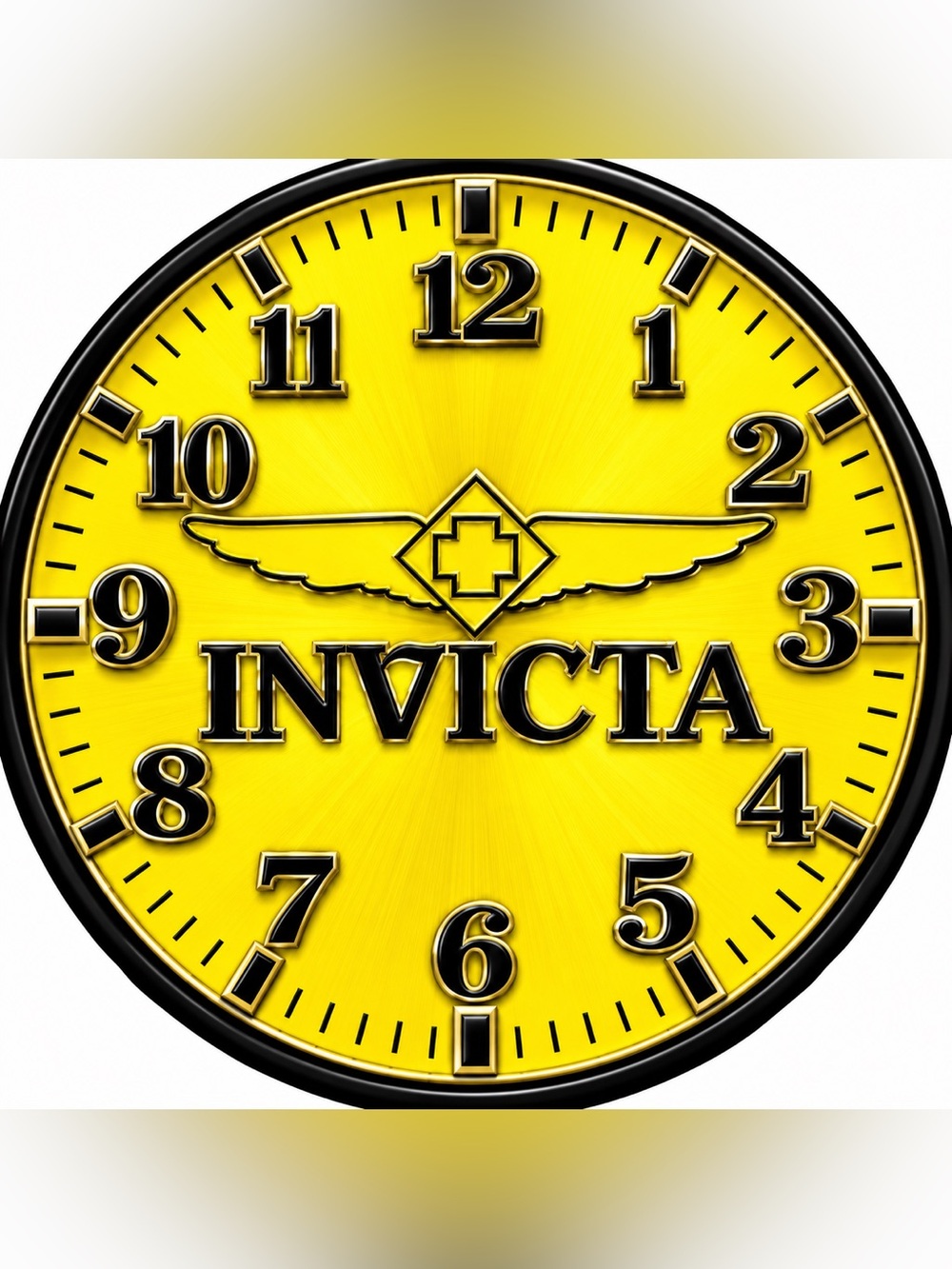 Invicta Bright Yellow 9” Wall Clock with Black Accents.